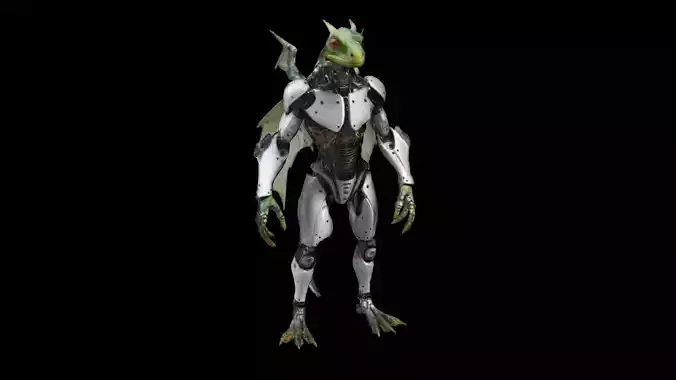 cyborg lizardman with wings 3D print model