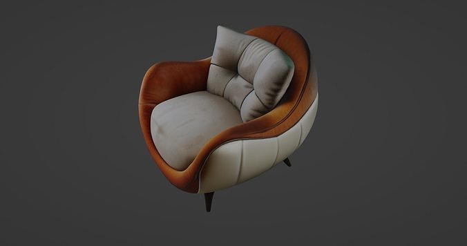 Contemporary Luxury Armchair with Velvet and Leather Finish 3D model 2