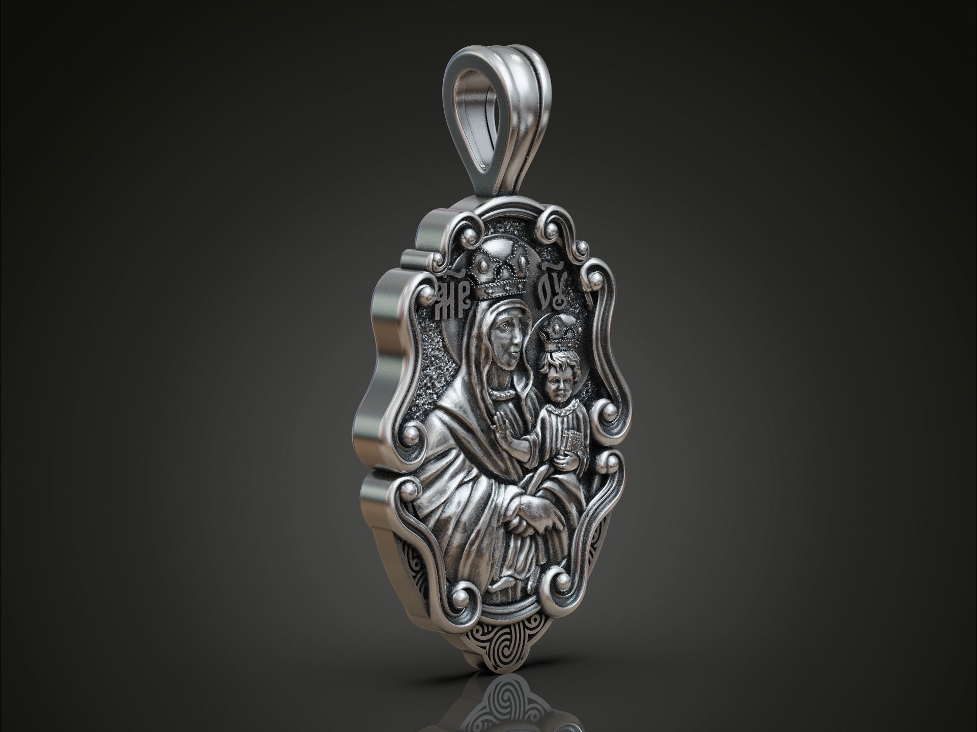 The Bar Icon of the Mother of God Detailed Amulet 3D print model_4