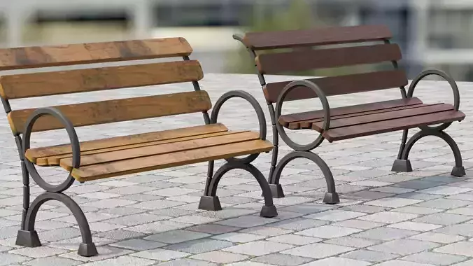 pavement bench Low-poly 3D model