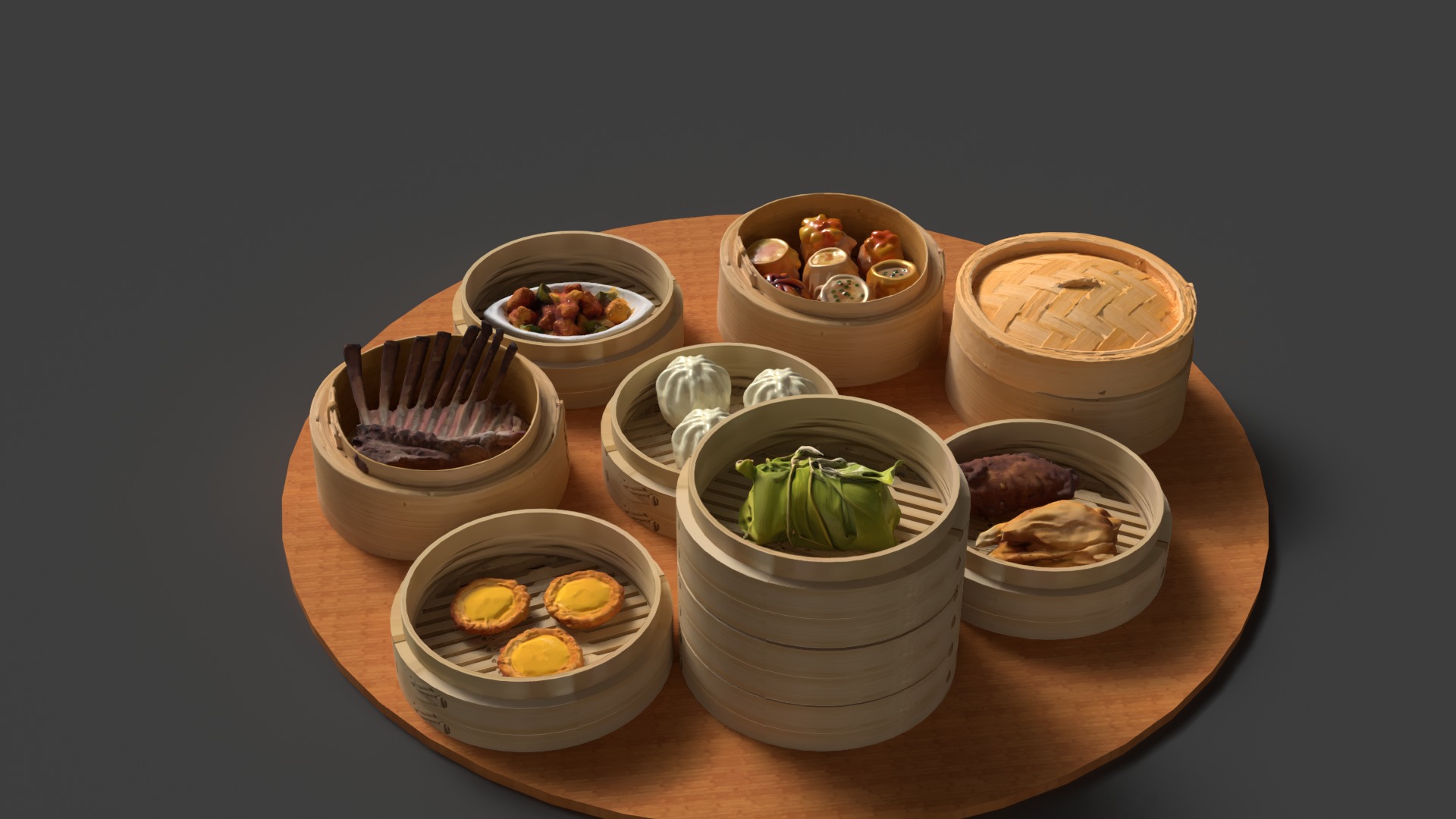  Chinese  dim sum with bamboo steamer  Low-poly 3D model_4
