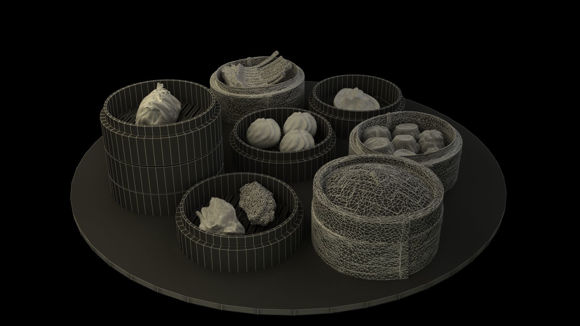  Chinese  dim sum with bamboo steamer  Low-poly 3D model_7