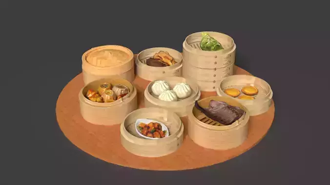  Chinese  dim sum with bamboo steamer 