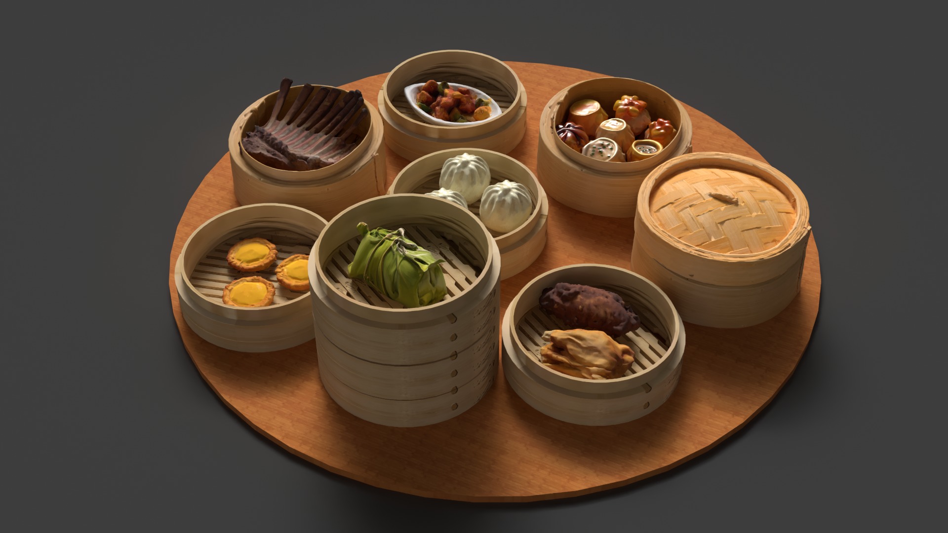  Chinese  dim sum with bamboo steamer  Low-poly 3D model_5