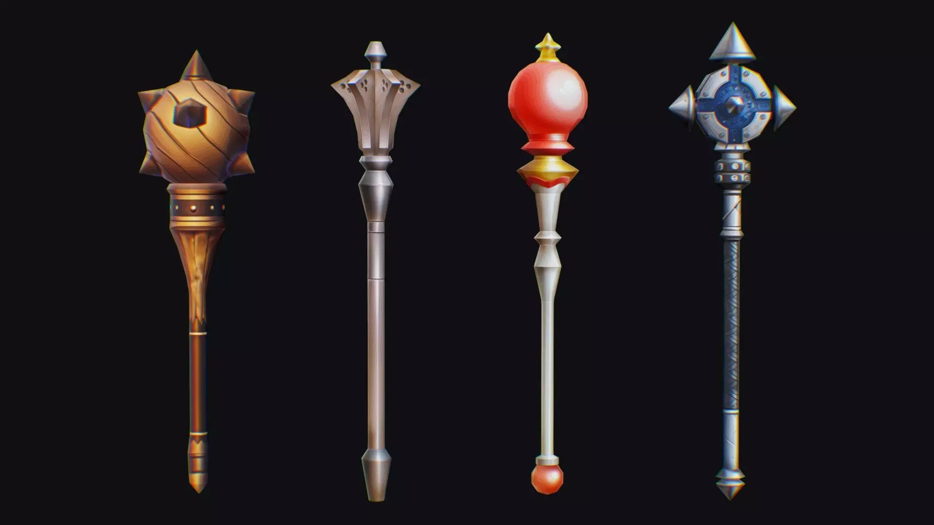 Flanged Mace Club Weapon War Hammer Medieval Baton Low-poly 3D model