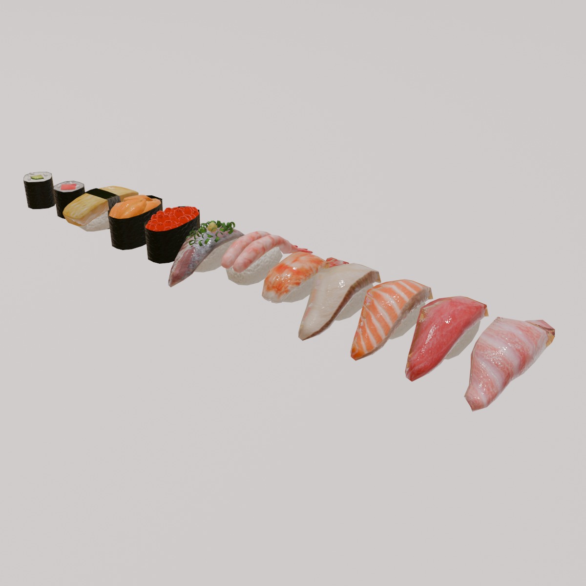 12-piece sushi model asset Low-poly 3D model_2
