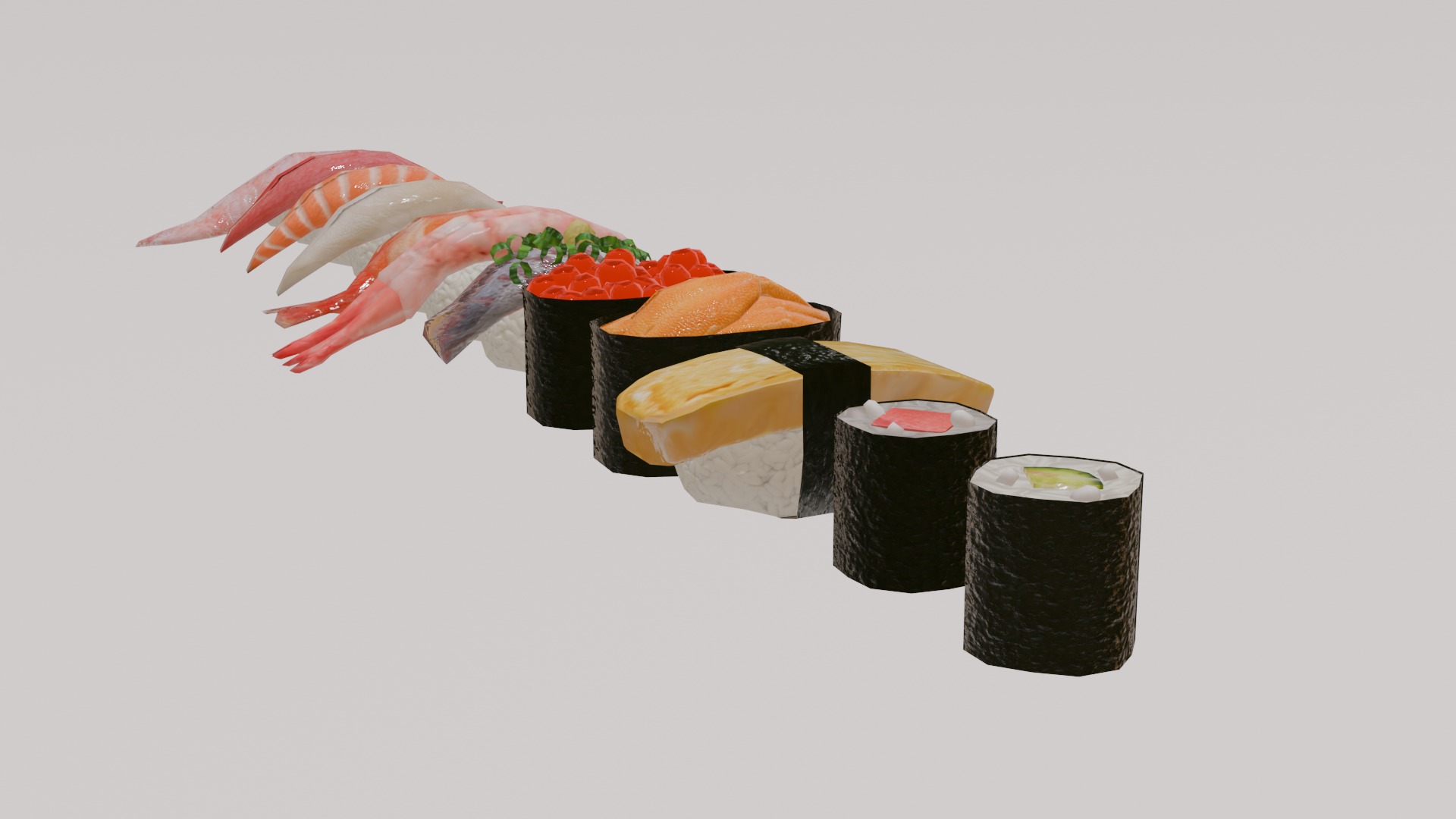 12-piece sushi model asset Low-poly 3D model_3