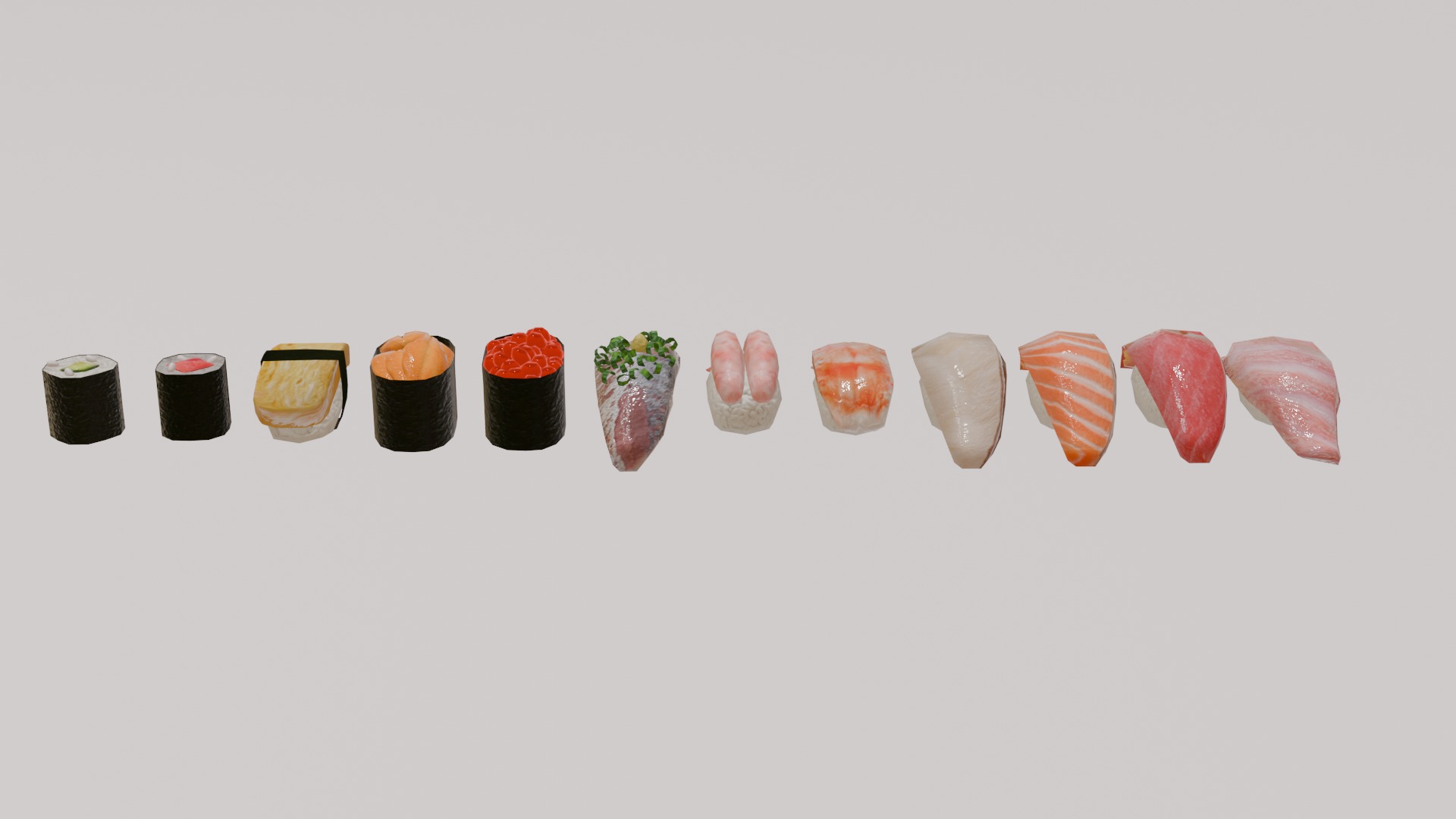 12-piece sushi model asset Low-poly 3D model_1