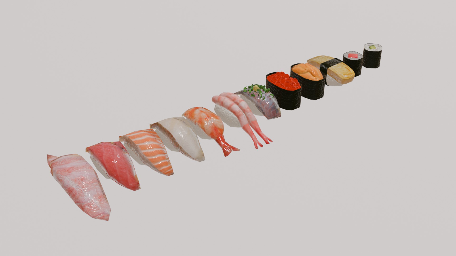 12-piece sushi model asset Low-poly 3D model_5