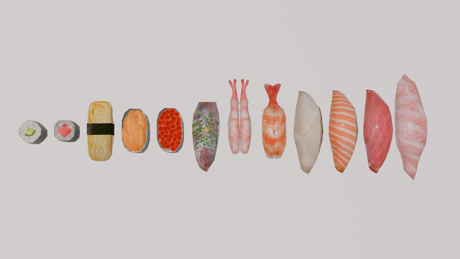 12-piece sushi model asset Low-poly 3D model_6