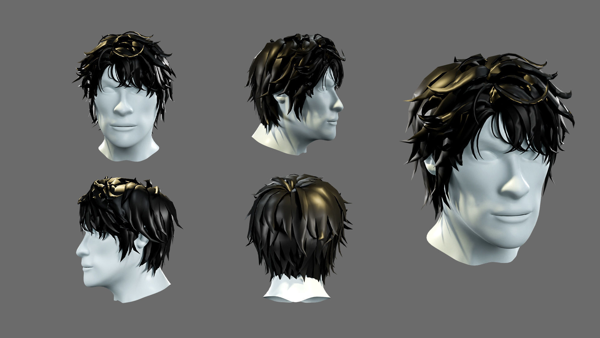 Hairstyles for boys Low-poly 3D model_5