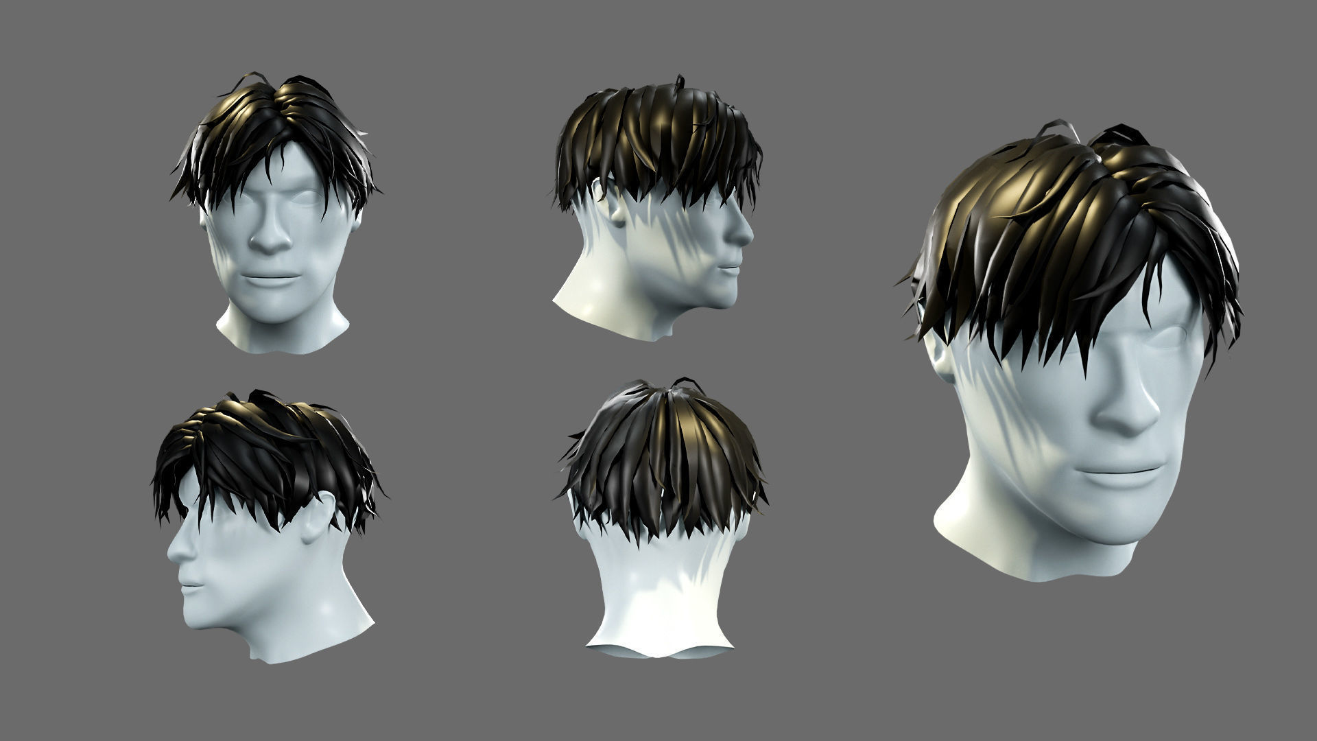 Hairstyles for boys Low-poly 3D model_4
