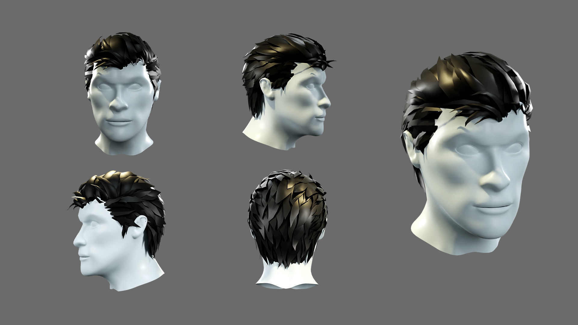 Hairstyles for boys Low-poly 3D model_7