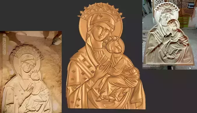 Virgin mary with jesus - pendant low relief 3D print model