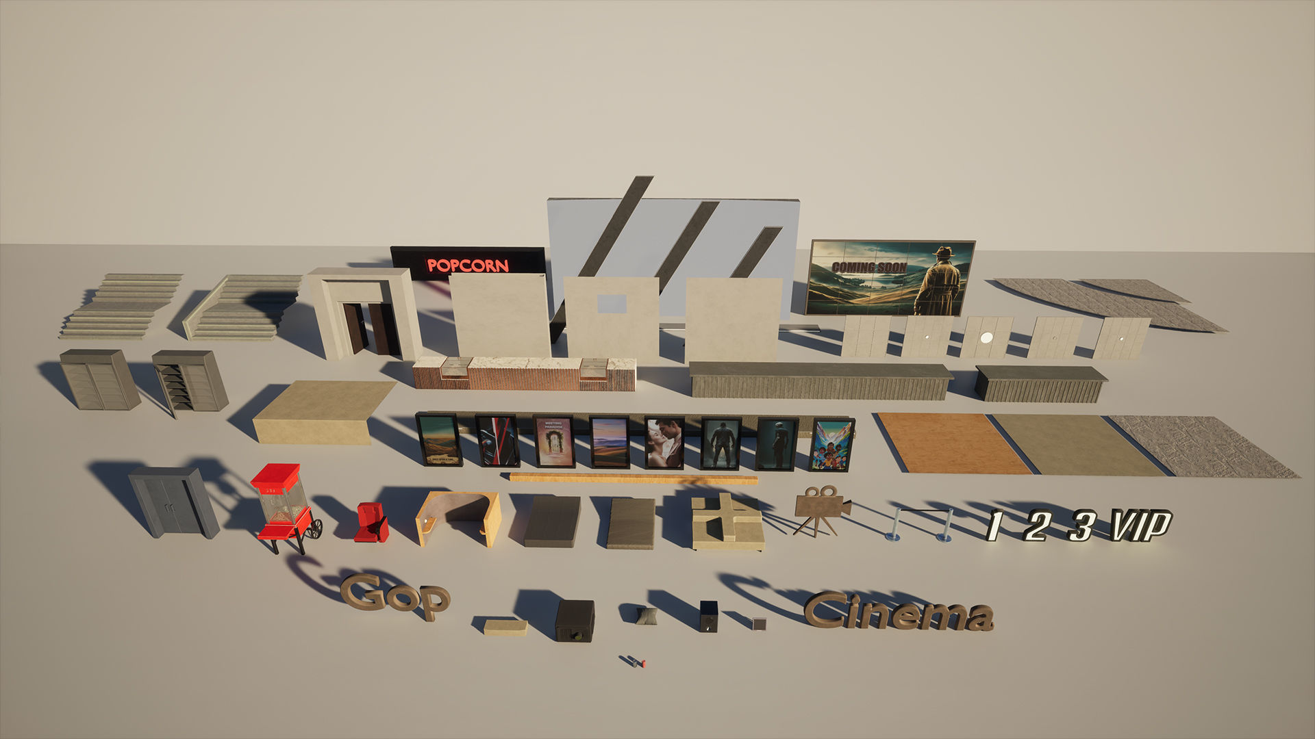 Modern Cinema Environment Low-poly 3D model_12