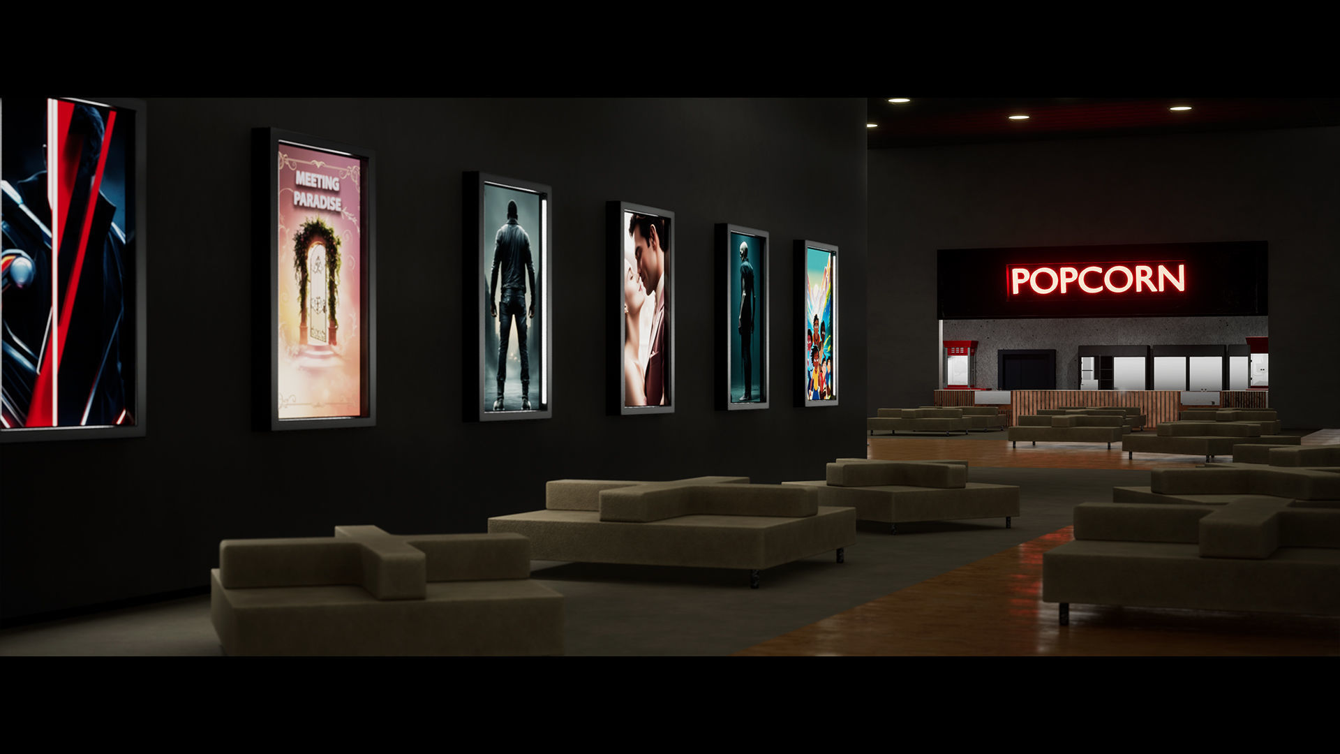 Modern Cinema Environment Low-poly 3D model_7