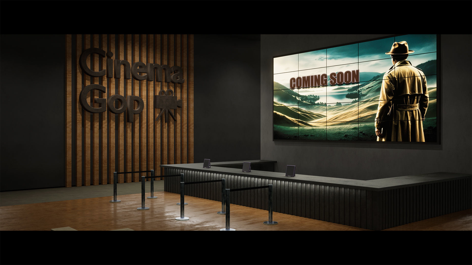 Modern Cinema Environment Low-poly 3D model_1