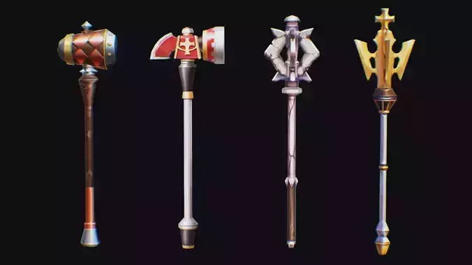 Flanged Mace Club Weapon War Hammer Medieval Baton Low-poly 3D model