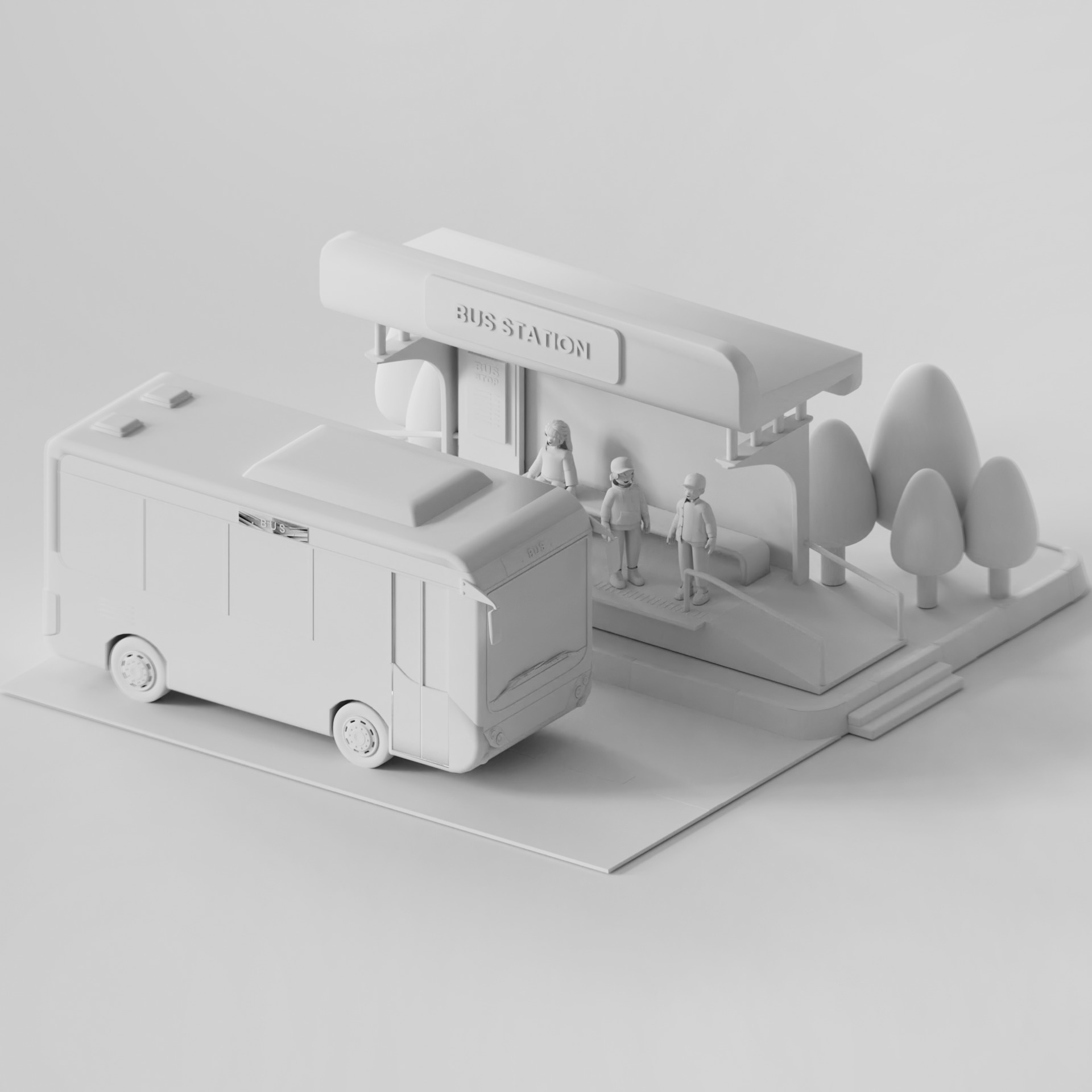 Bus Stop Station Low Poly 3D model_4