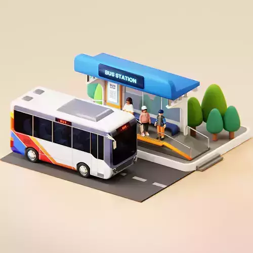 Bus Stop Station Low Poly