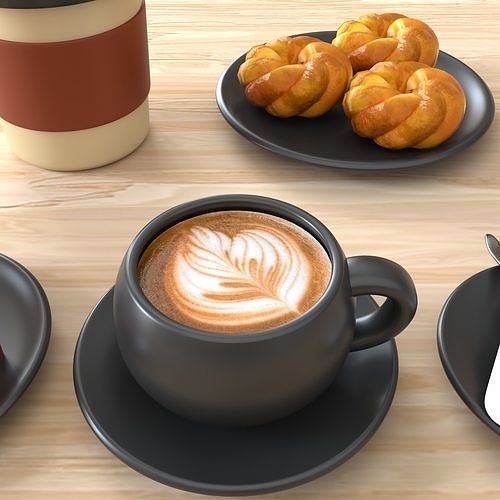 Coffee Brunch menu Set 3D model 3