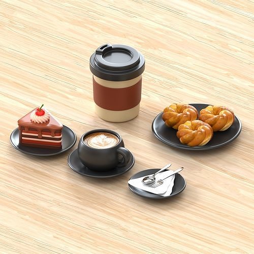 Coffee Brunch menu Set 3D model 2