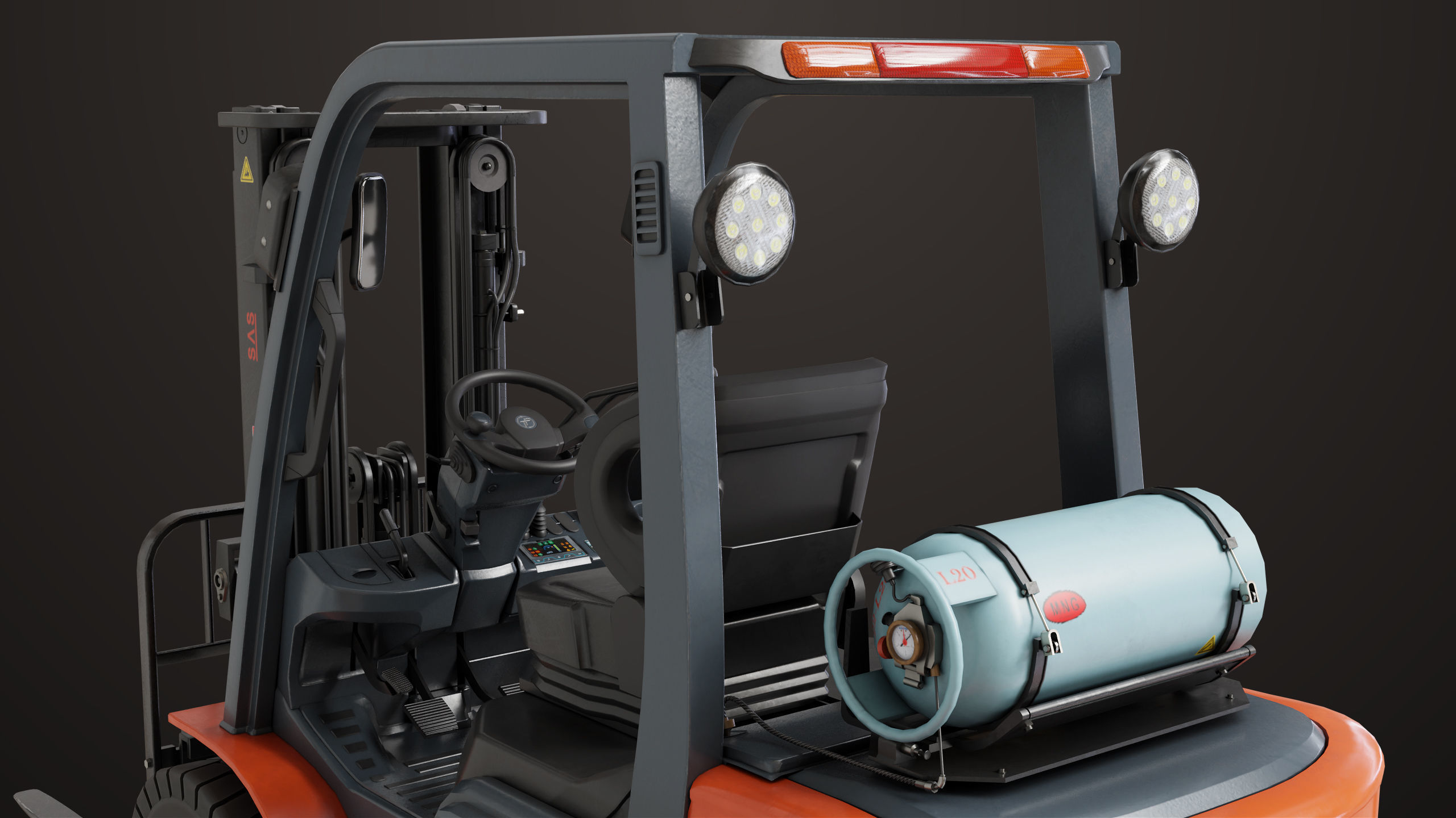 Forklift Truck 02 Orange All PBR Unity UE Textures Low-poly 3D model_9