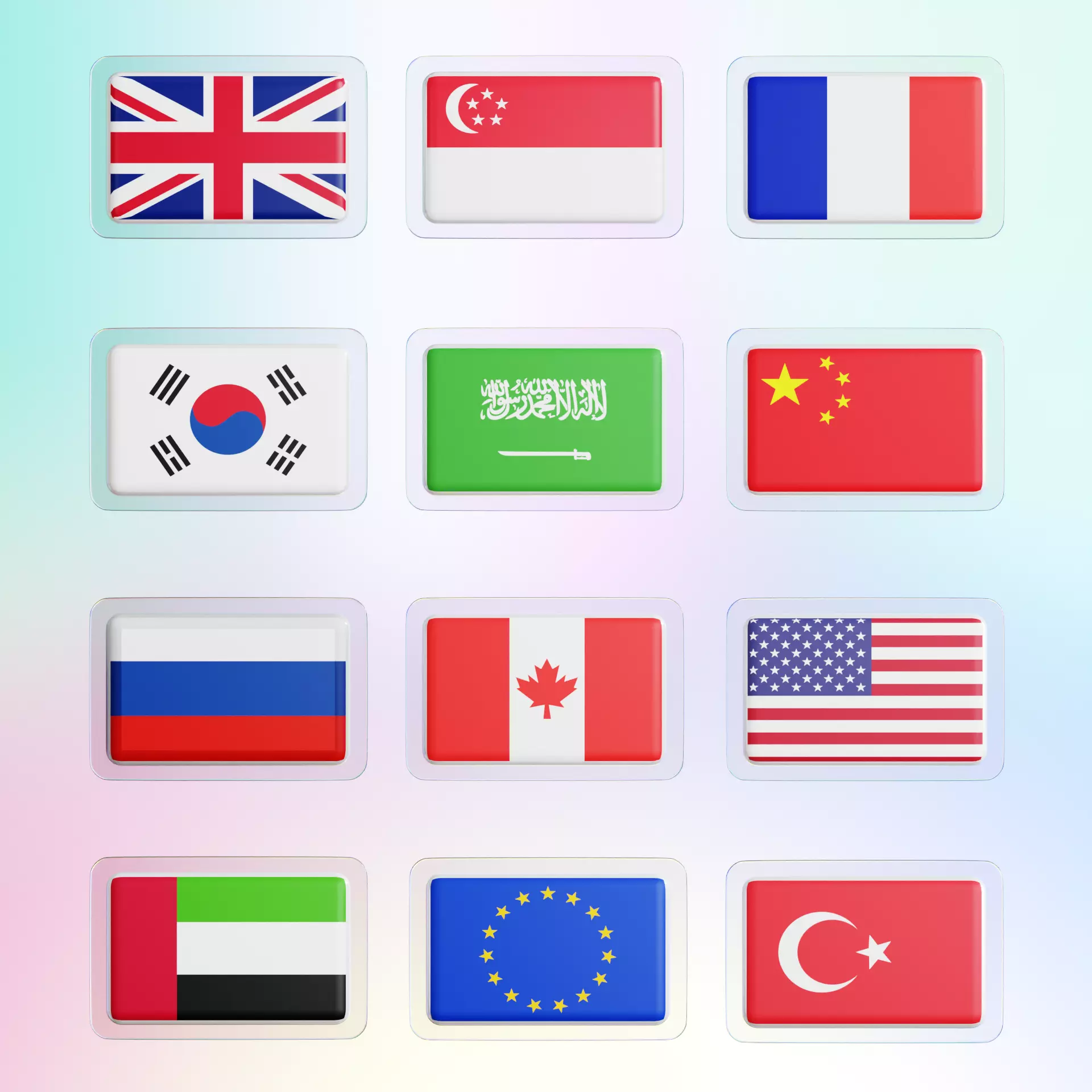 Country Flags Icon Pack from around the World 3D model_0