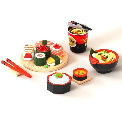 Set of Japanese Food 3D model 2