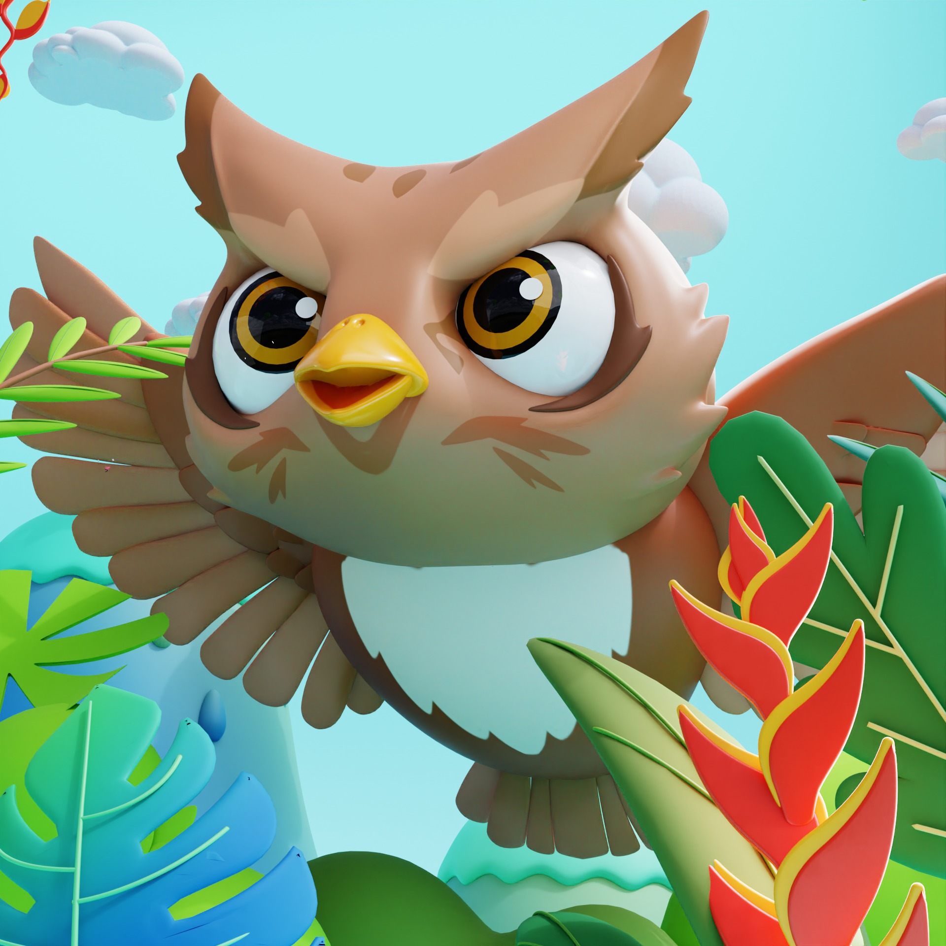 Cute Eye Owl Animal 3D model_2