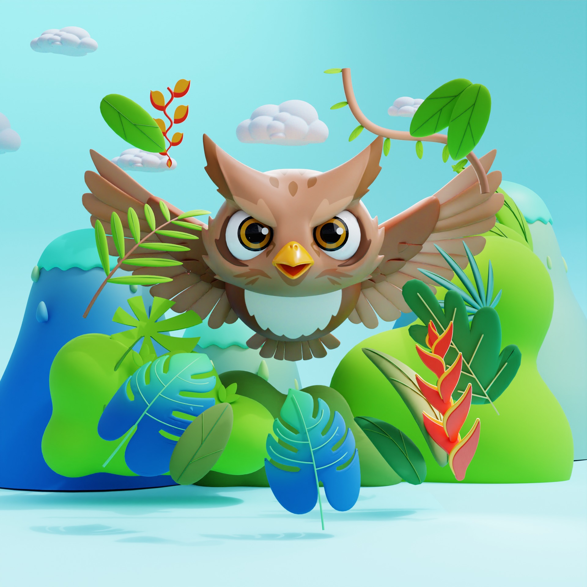 Cute Eye Owl Animal 3D model_1