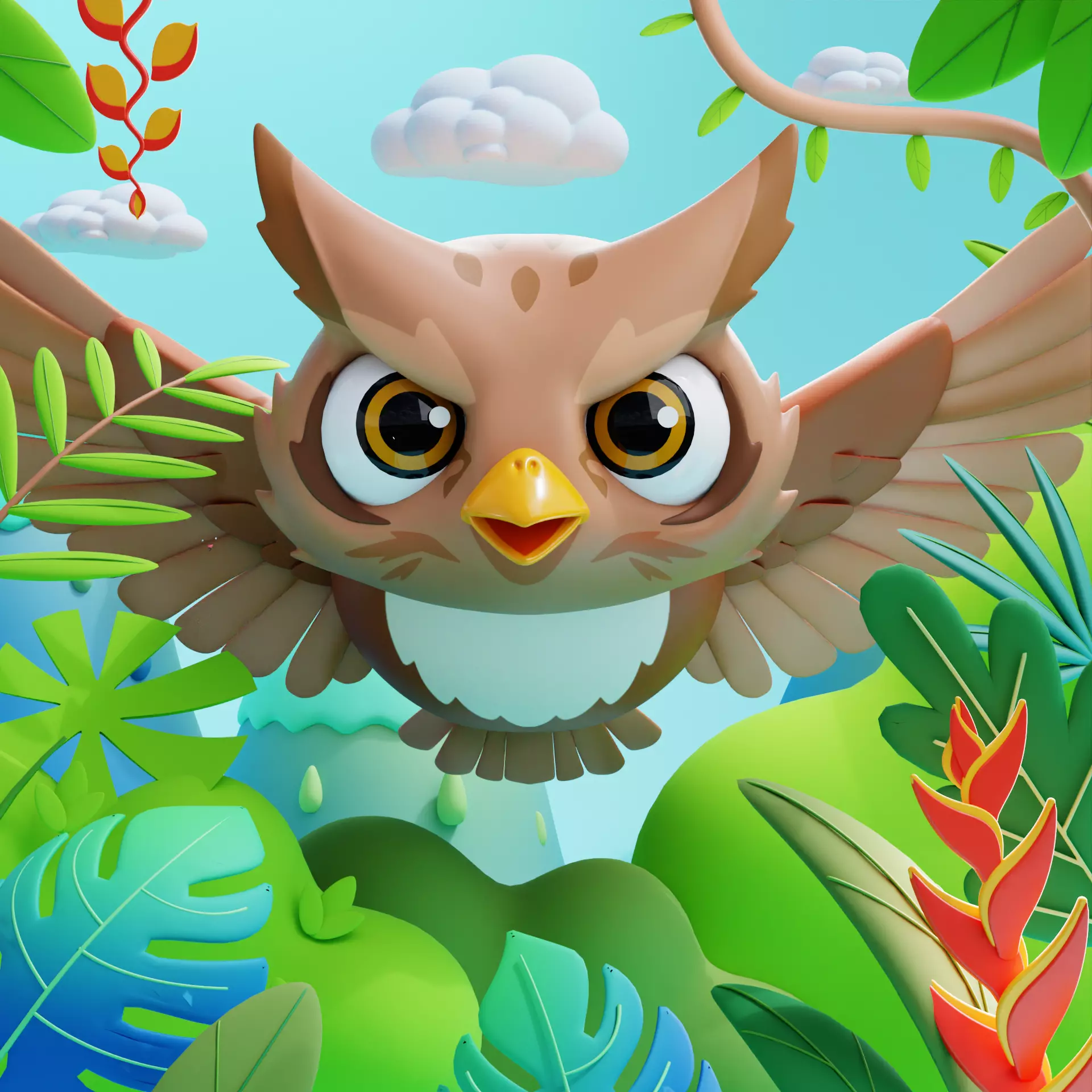 Cute Eye Owl Animal 3D model_0
