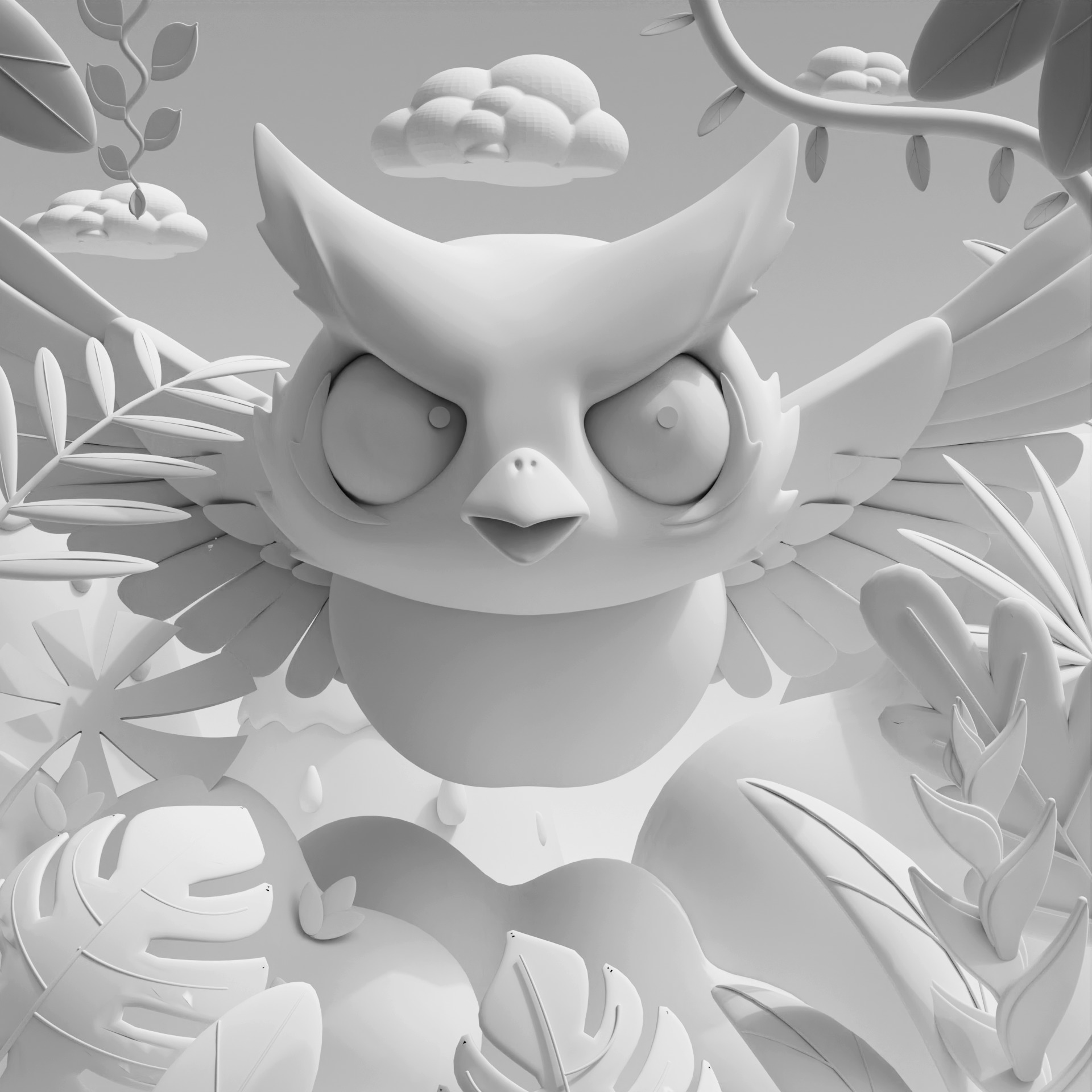 Cute Eye Owl Animal 3D model_4