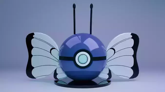 Butterfly PokeBall 3D Model Glossy Stylized Collectible