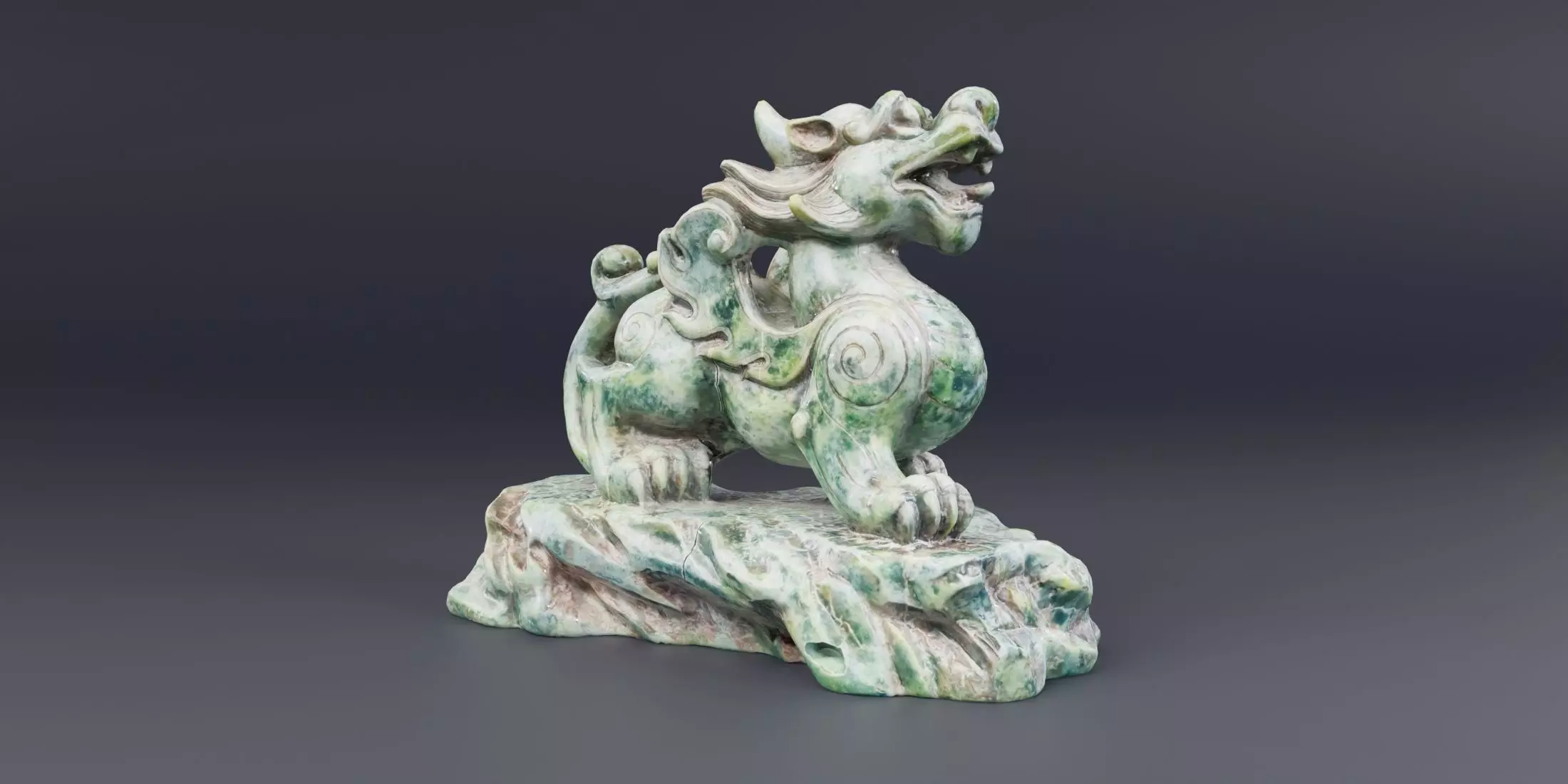 Green Chinese Dragon Statue 3D model_0