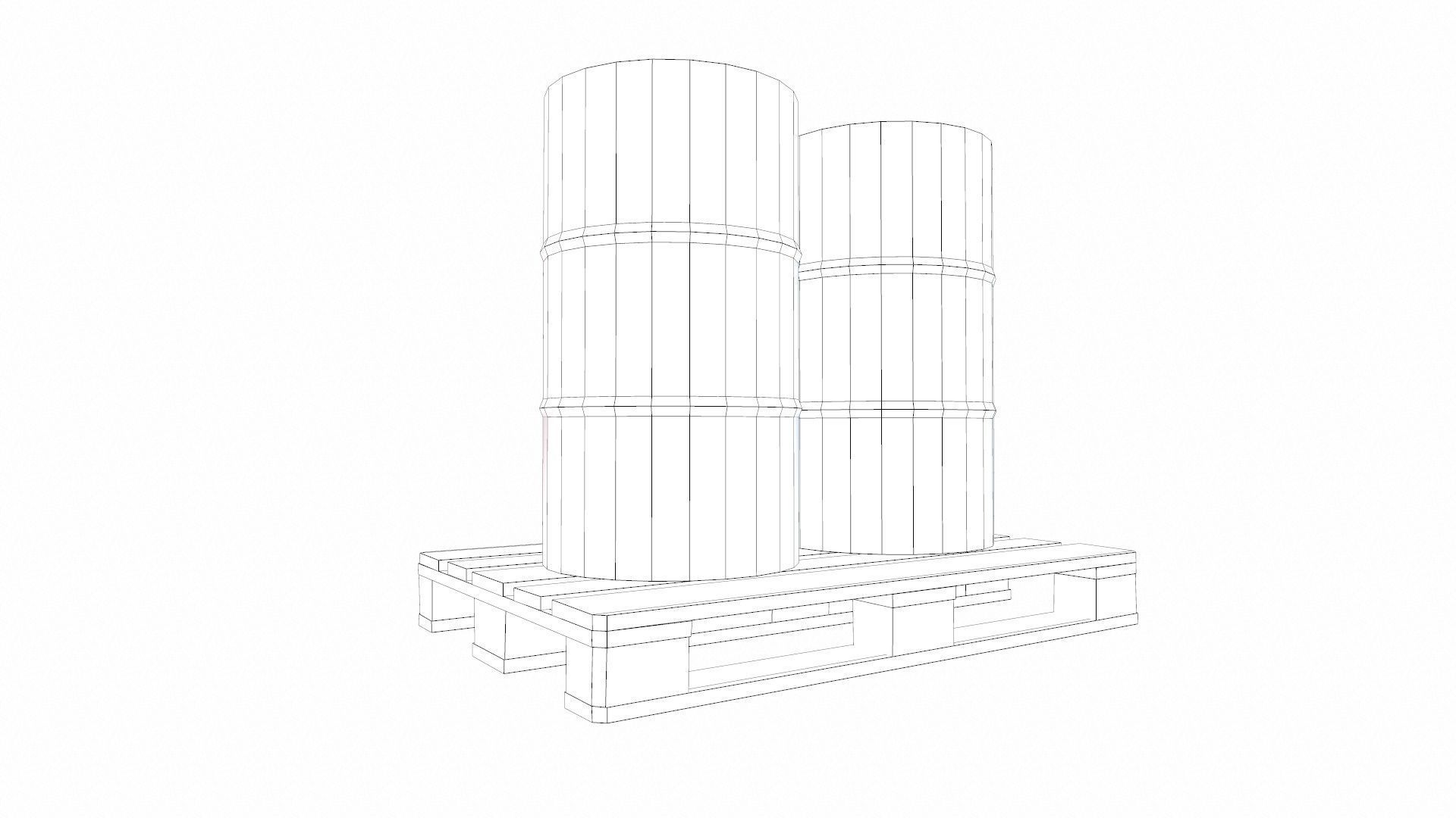 Pallet With Barrels Low-poly 3D model_12