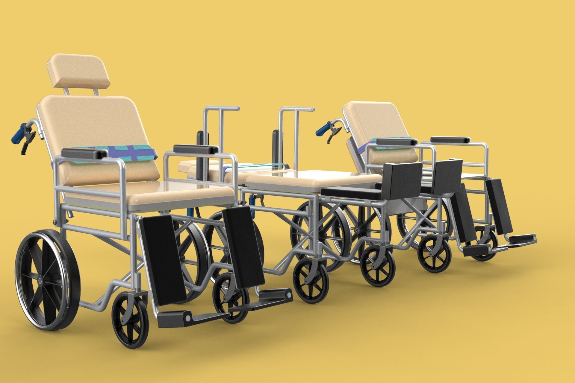 MULTIPURPOSE WHEELCHAIR COMMODE CLOSET TOILET RECLINE FOLDABLE 3D model_2