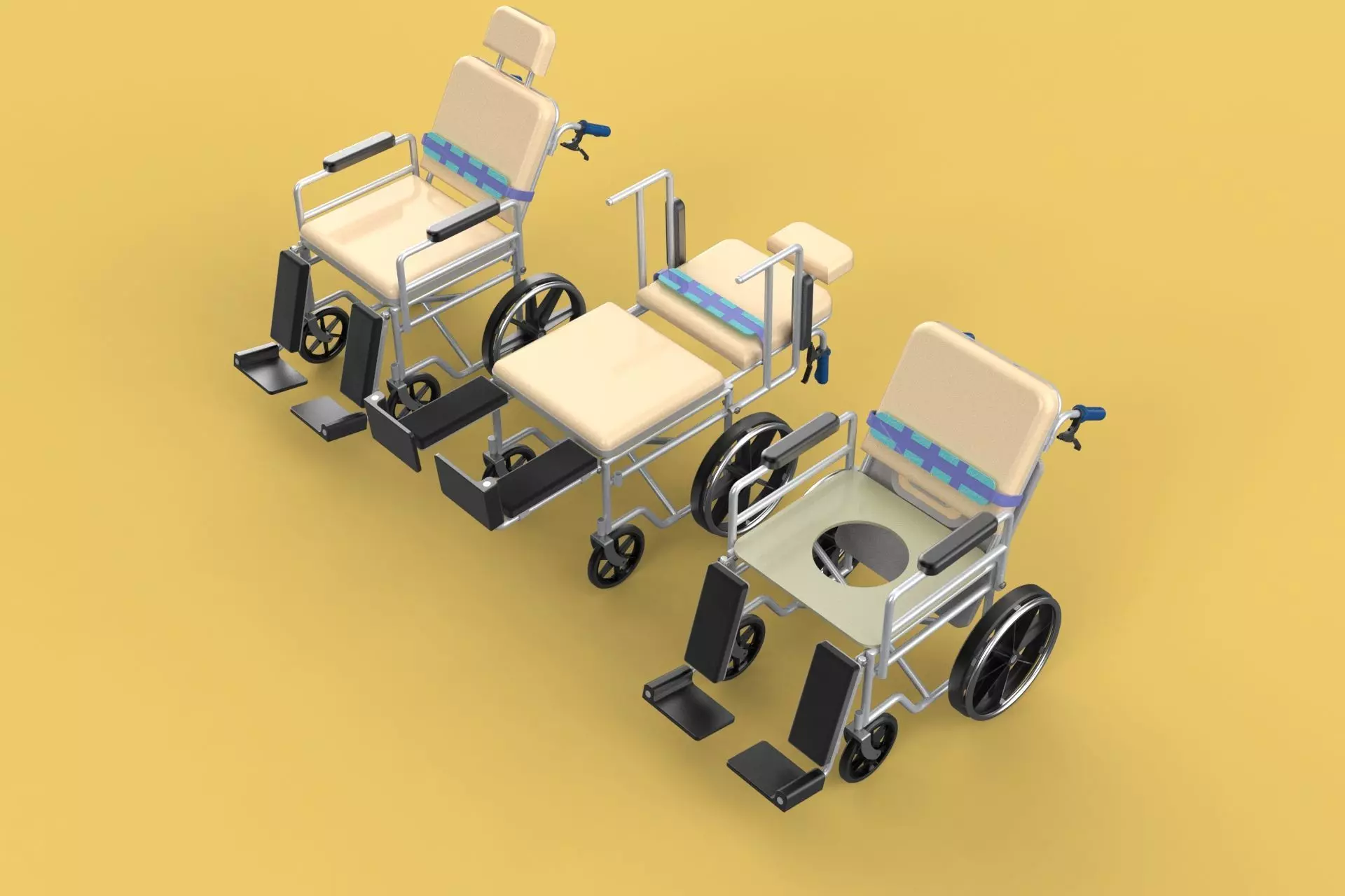 MULTIPURPOSE WHEELCHAIR COMMODE CLOSET TOILET RECLINE FOLDABLE 3D model_0