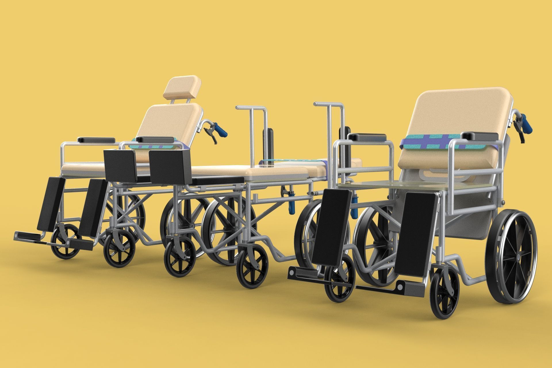 MULTIPURPOSE WHEELCHAIR COMMODE CLOSET TOILET RECLINE FOLDABLE 3D model_3