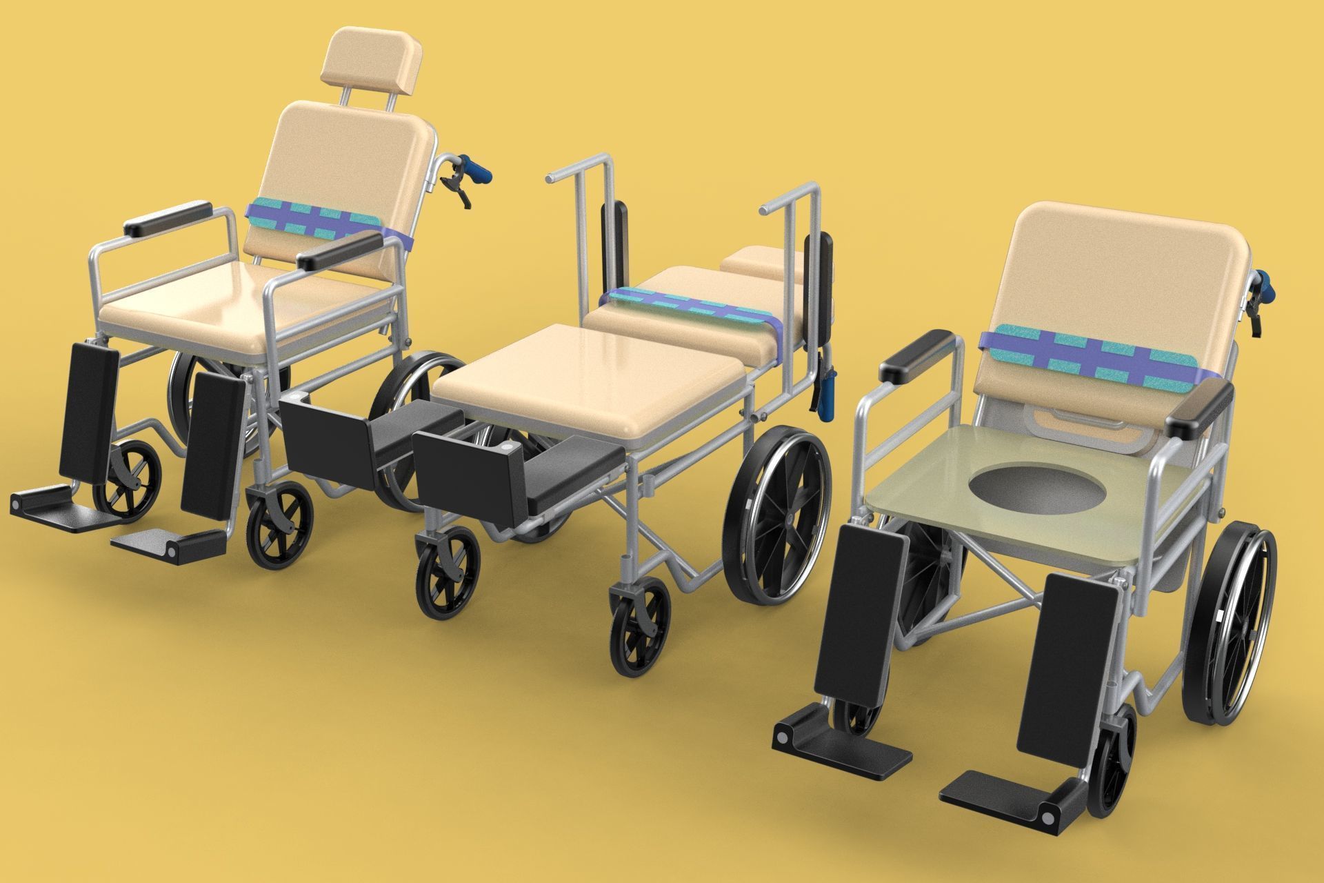 MULTIPURPOSE WHEELCHAIR COMMODE CLOSET TOILET RECLINE FOLDABLE 3D model_26