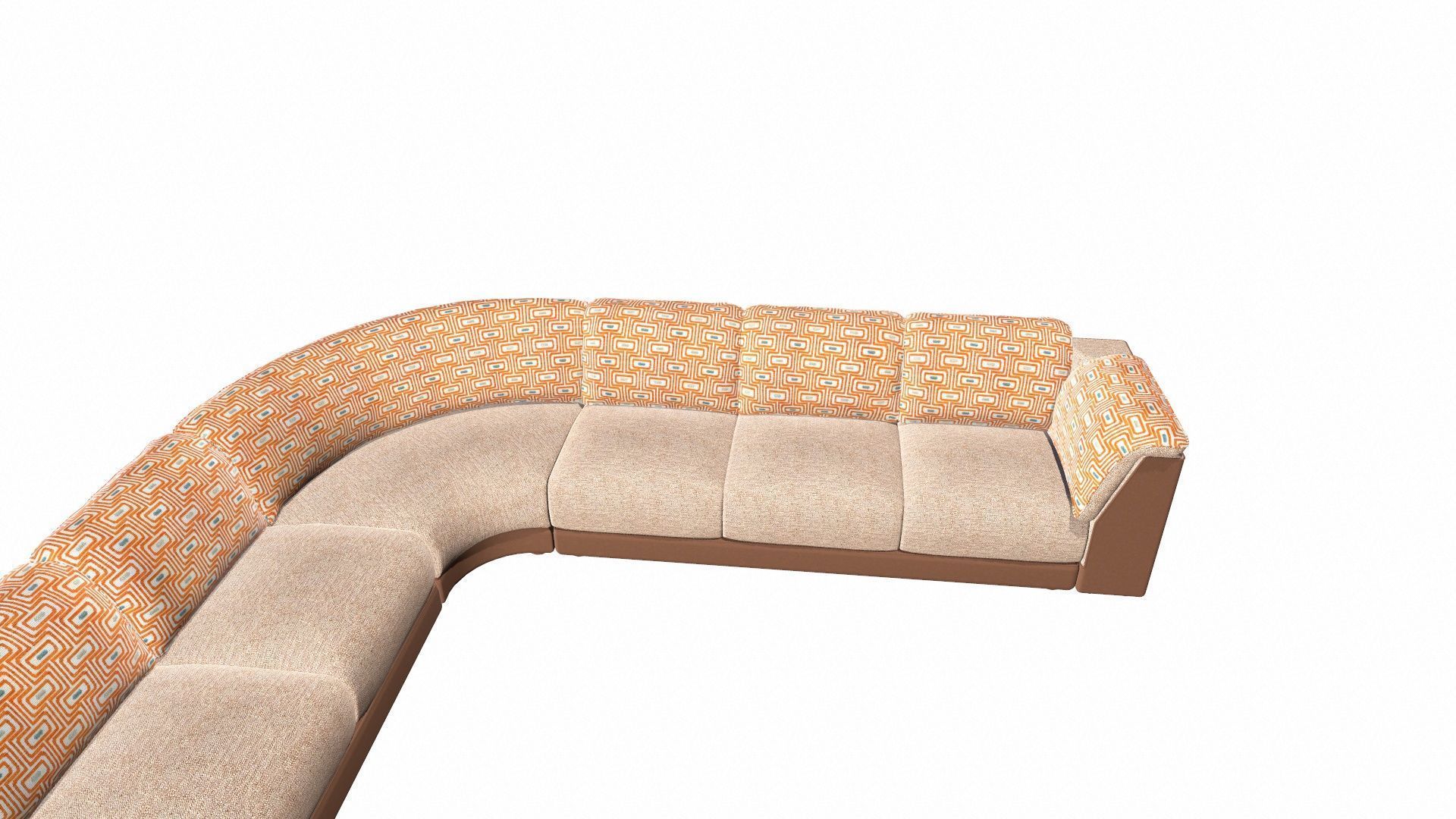 U Shaped Three PlusCorner Sofa Low-poly 3D model_7