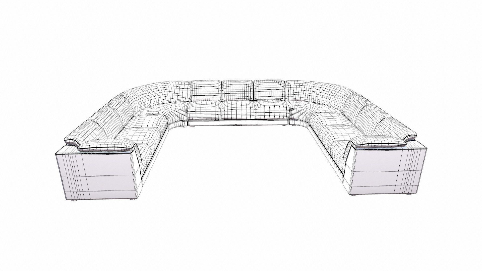 U Shaped Three PlusCorner Sofa Low-poly 3D model_10