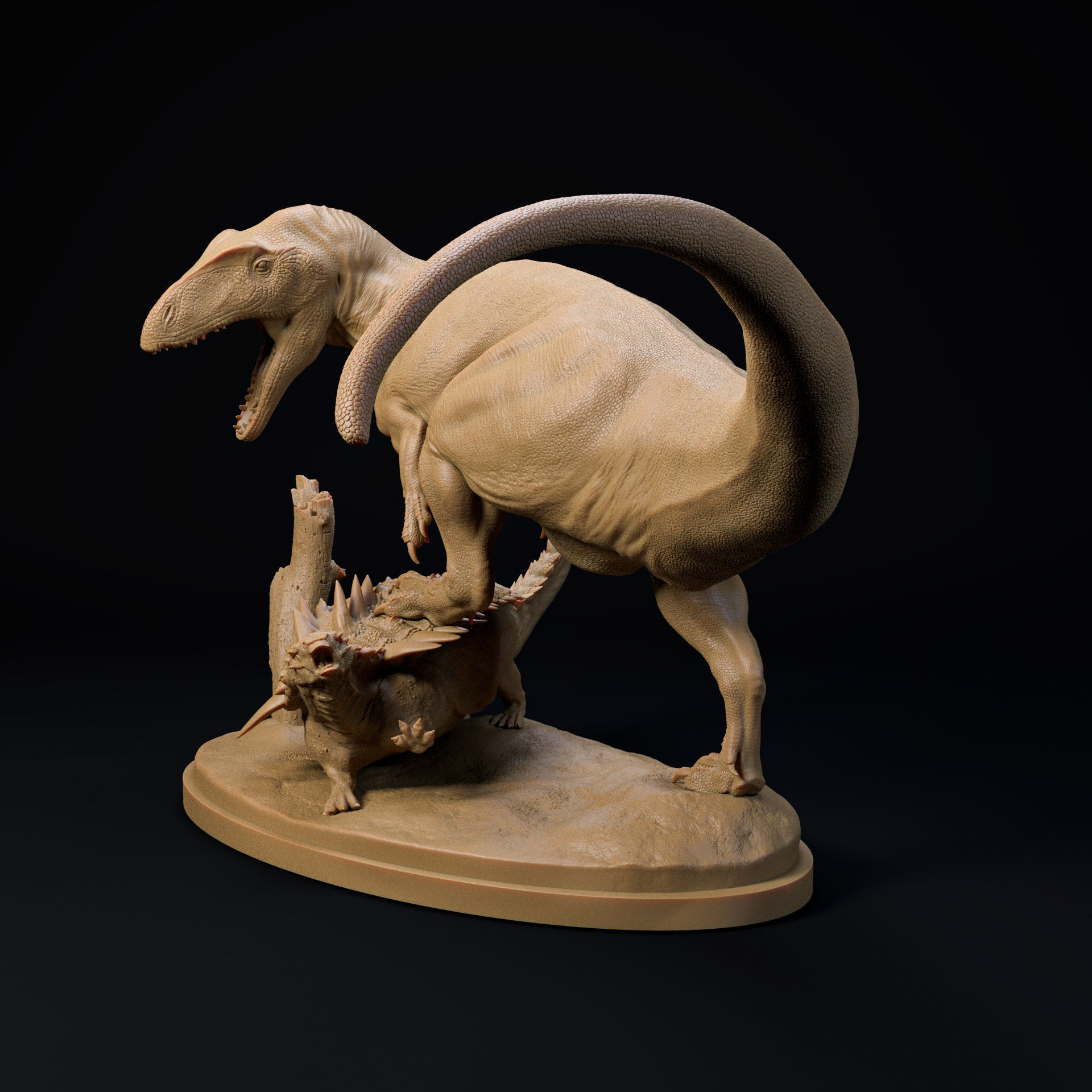 Neovenator hunting Polachantus 1-35 scale pre-supported dinosaur 3D print model_2