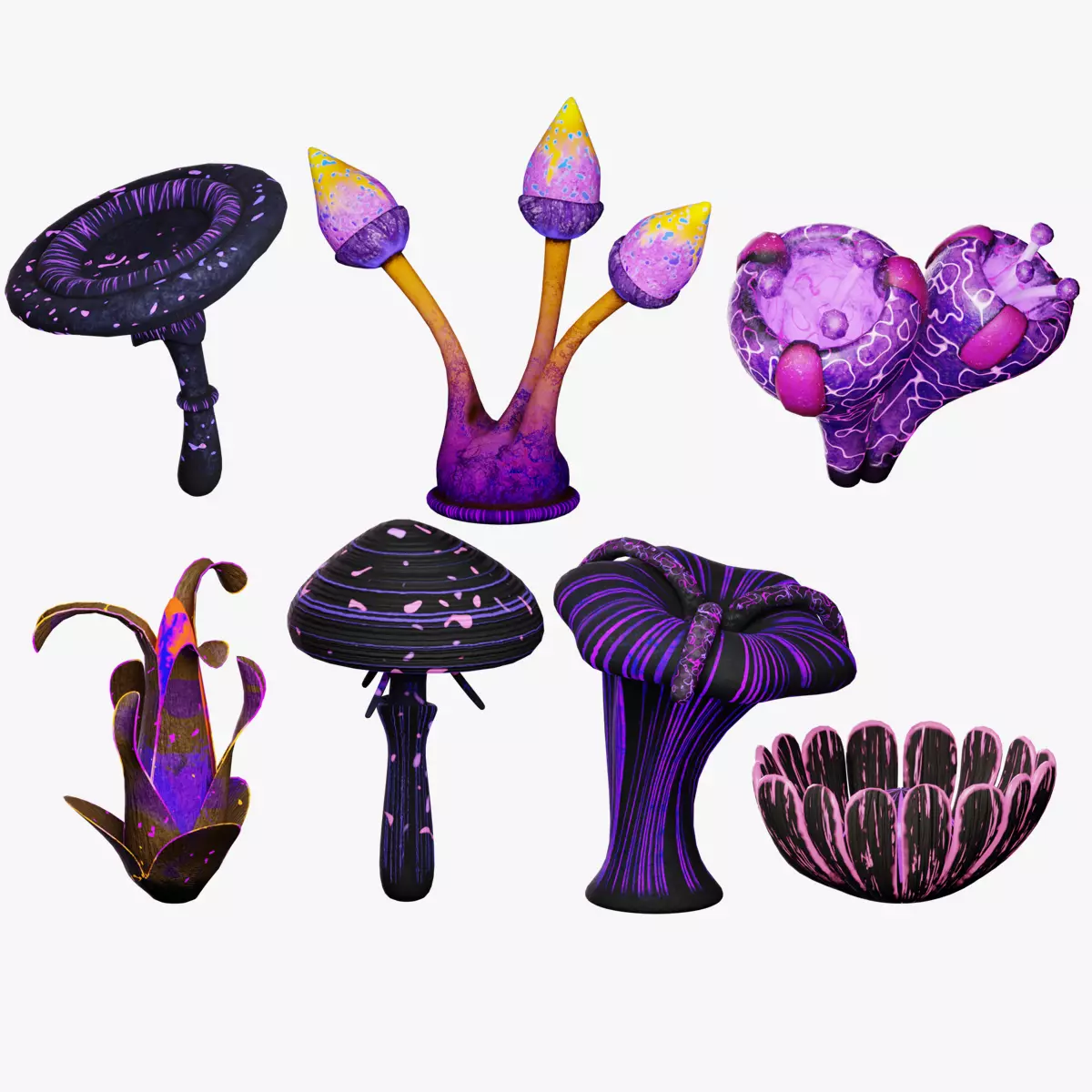 Alien Plants collection Low-poly 3D model