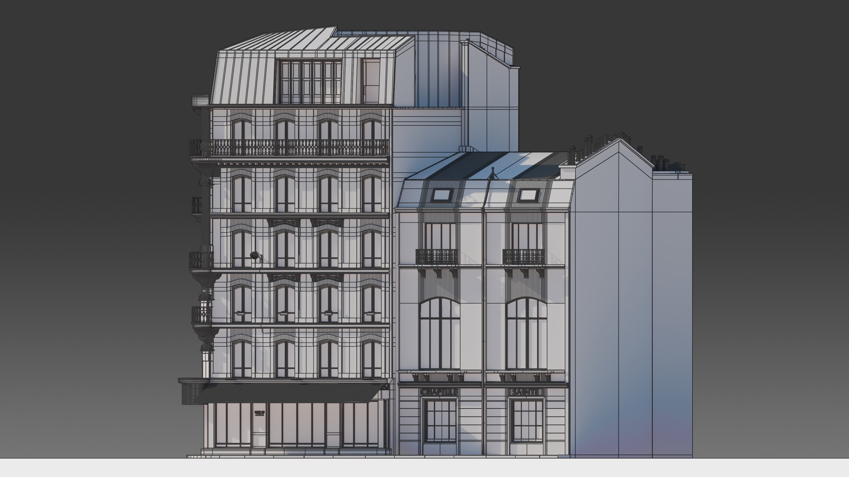 Parisian Cafe Corner Building 3D model_16