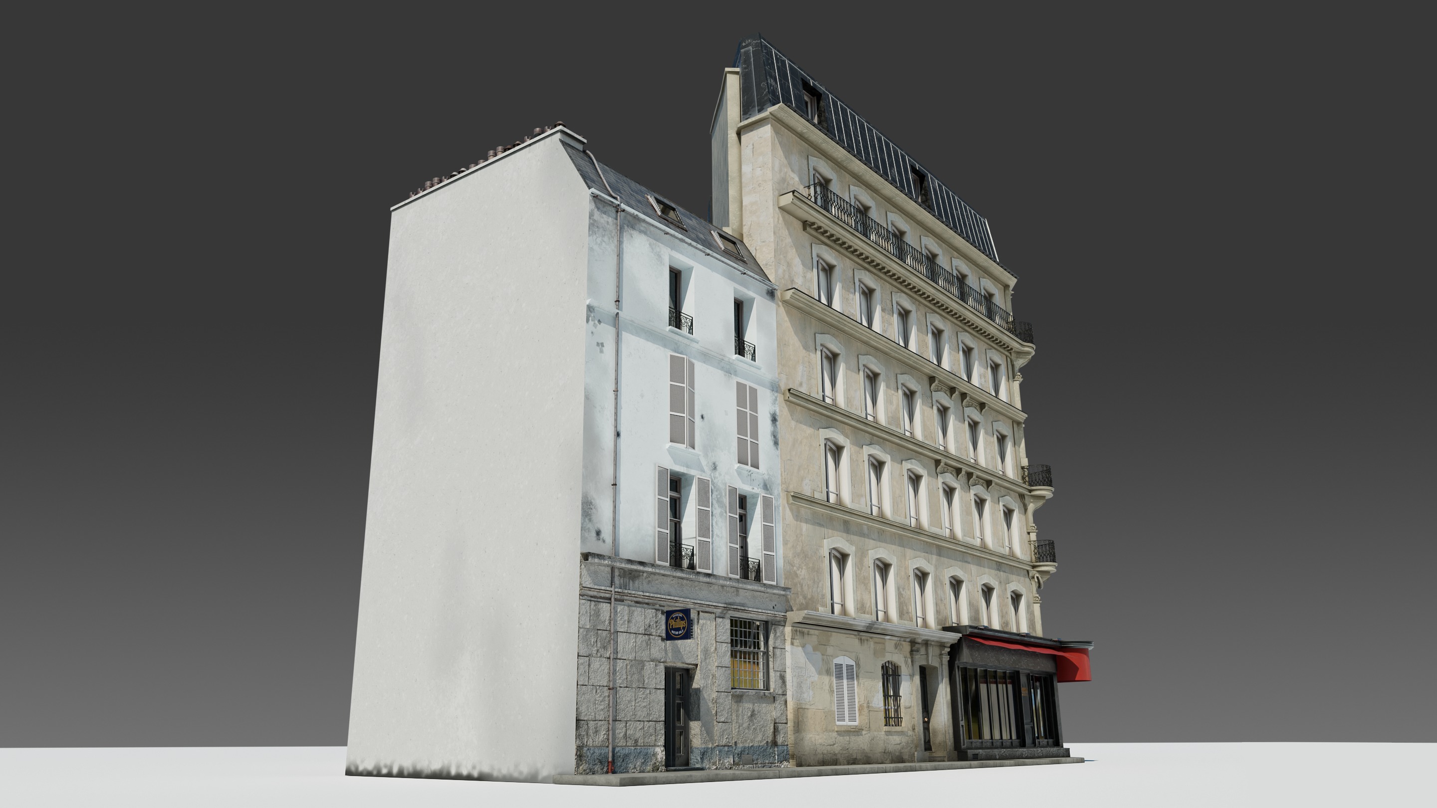 Parisian Cafe Corner Building 3D model_12