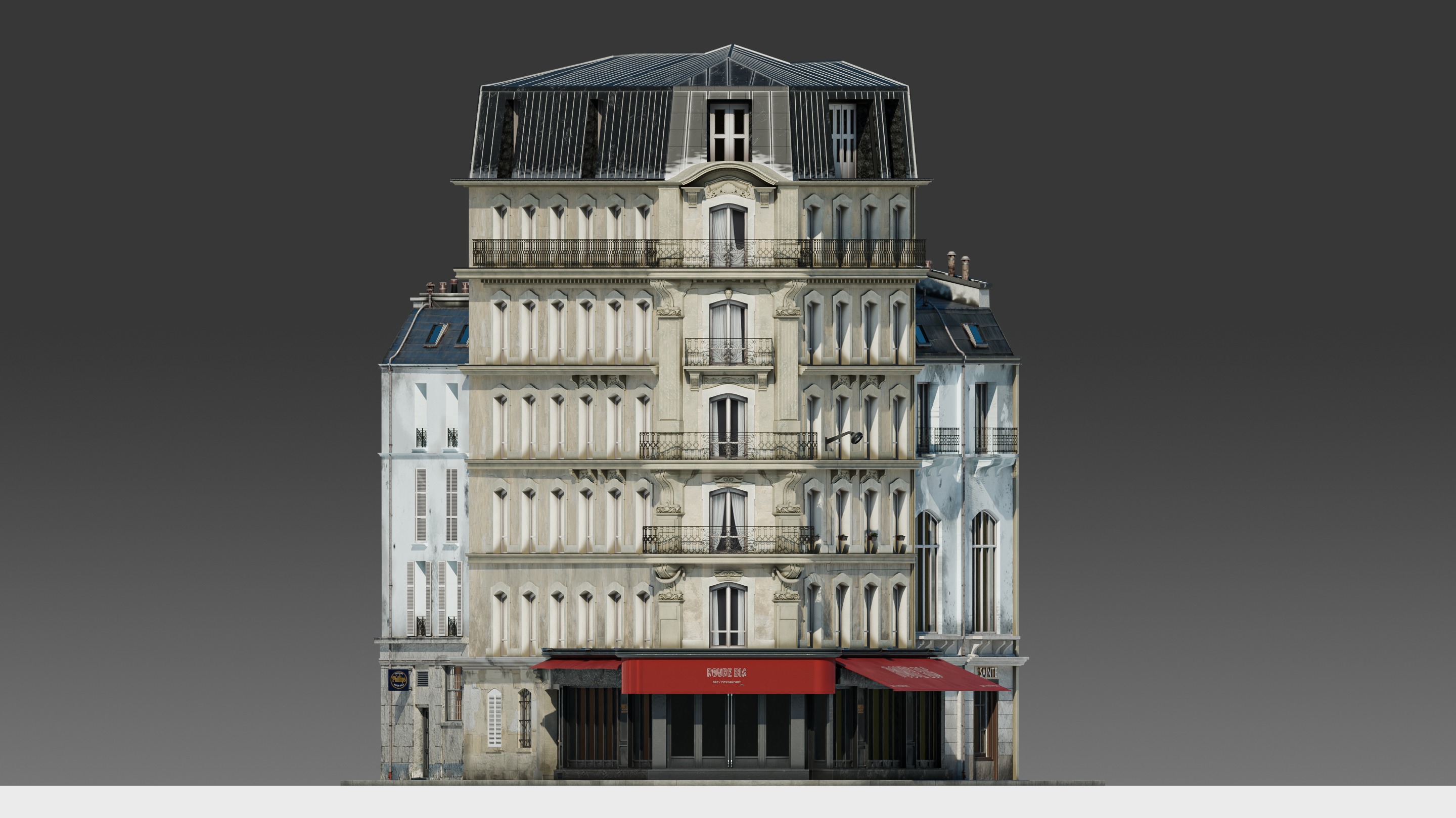 Parisian Cafe Corner Building 3D model_18