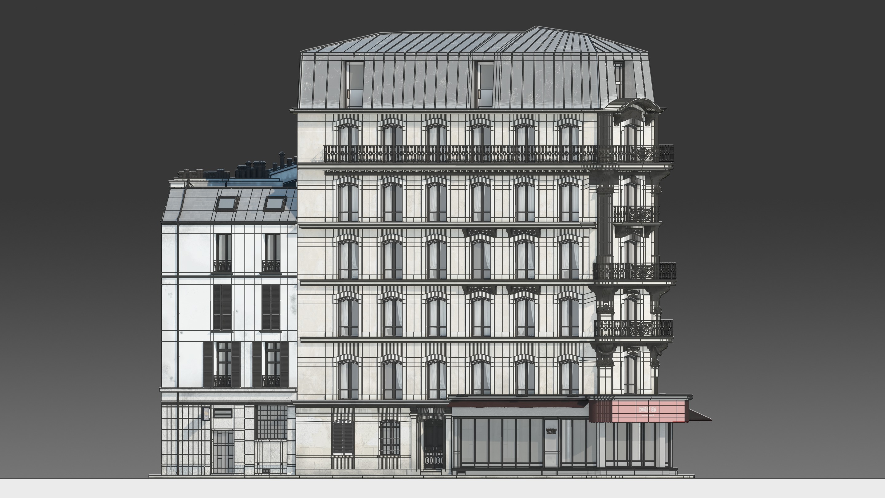 Parisian Cafe Corner Building 3D model_21