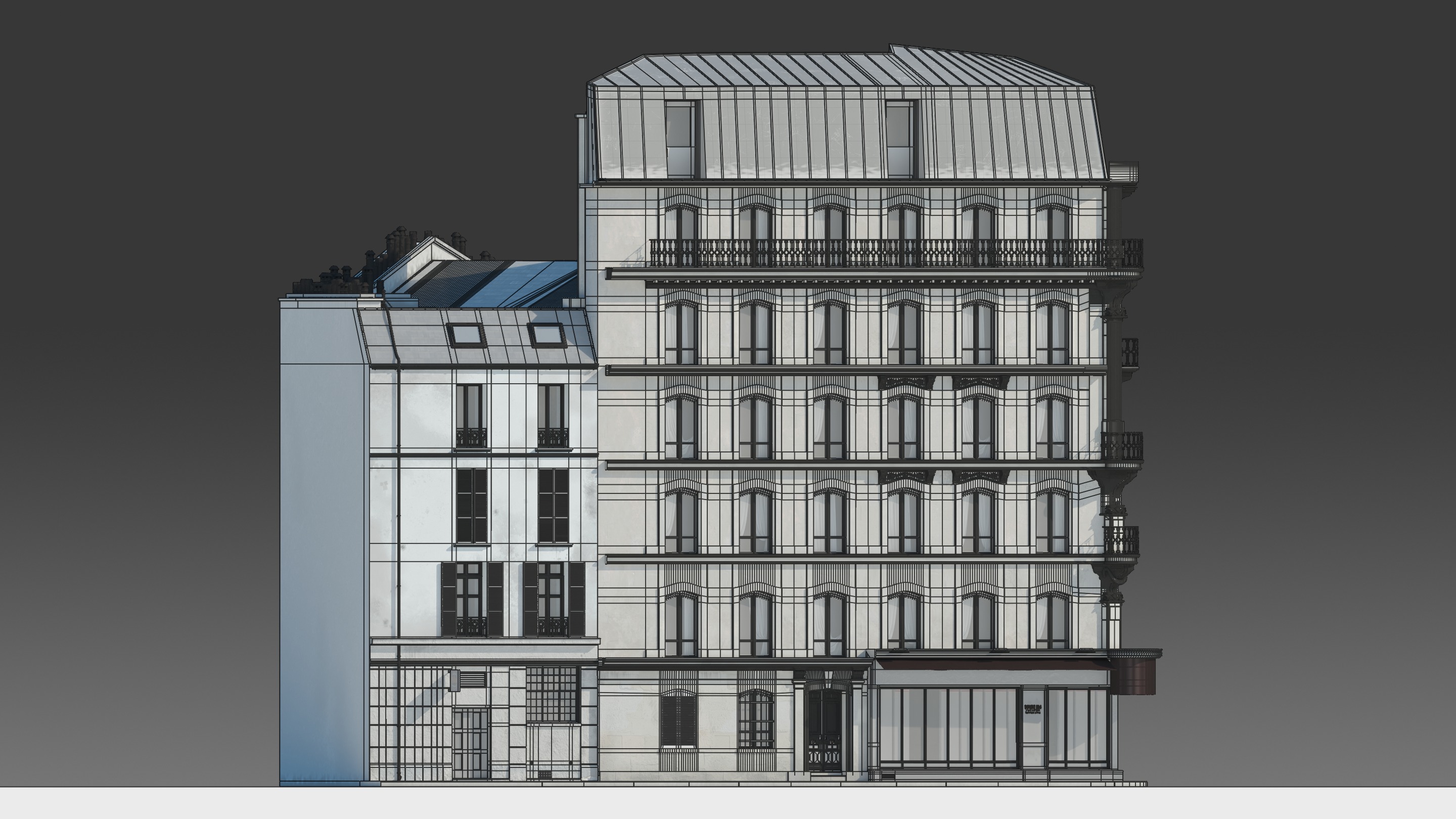 Parisian Cafe Corner Building 3D model_23