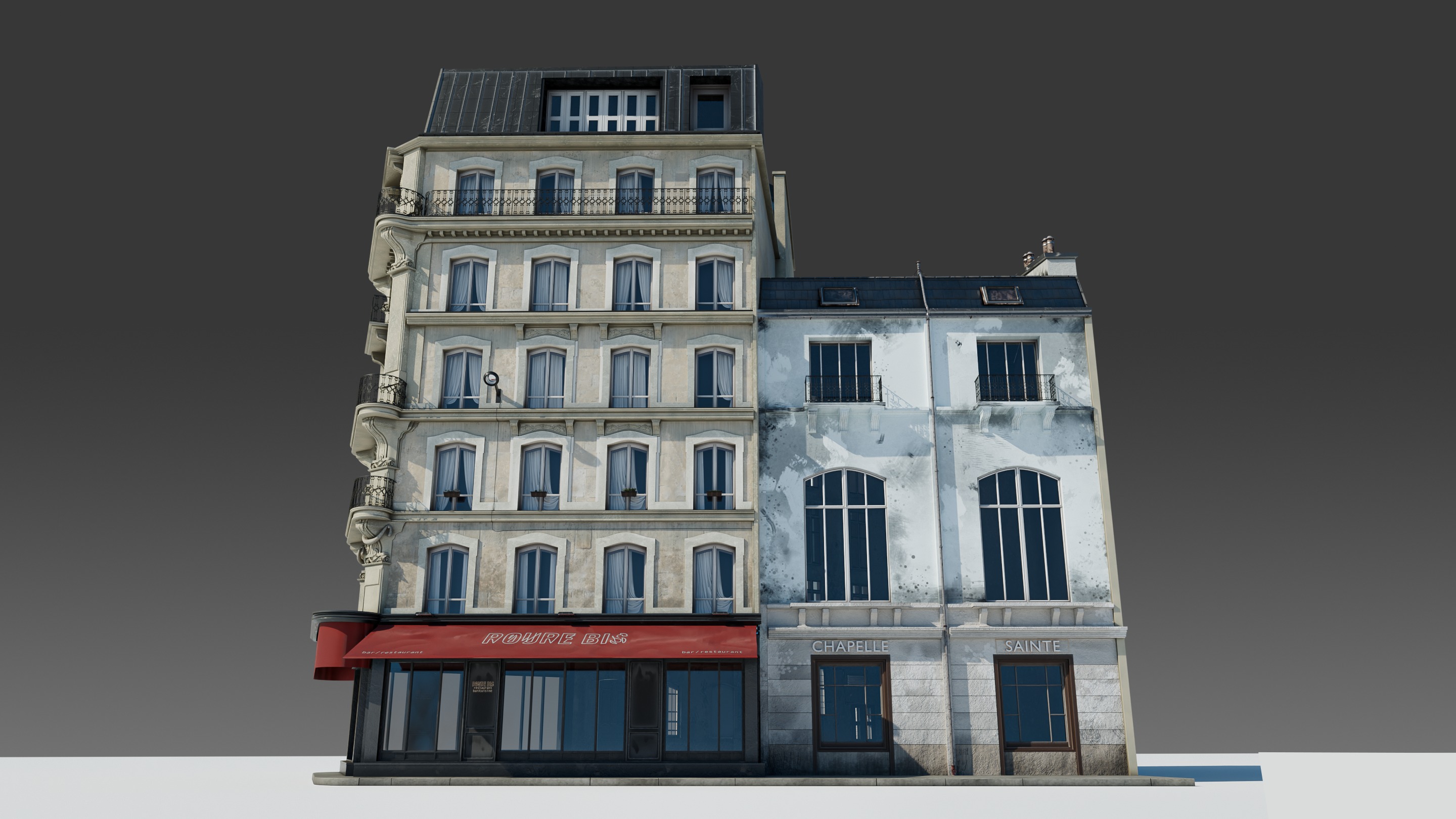 Parisian Cafe Corner Building 3D model_13